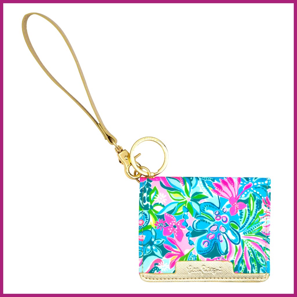 Faux Leather Snap Id Card Case With Wristlet Strap Keychain Wallet